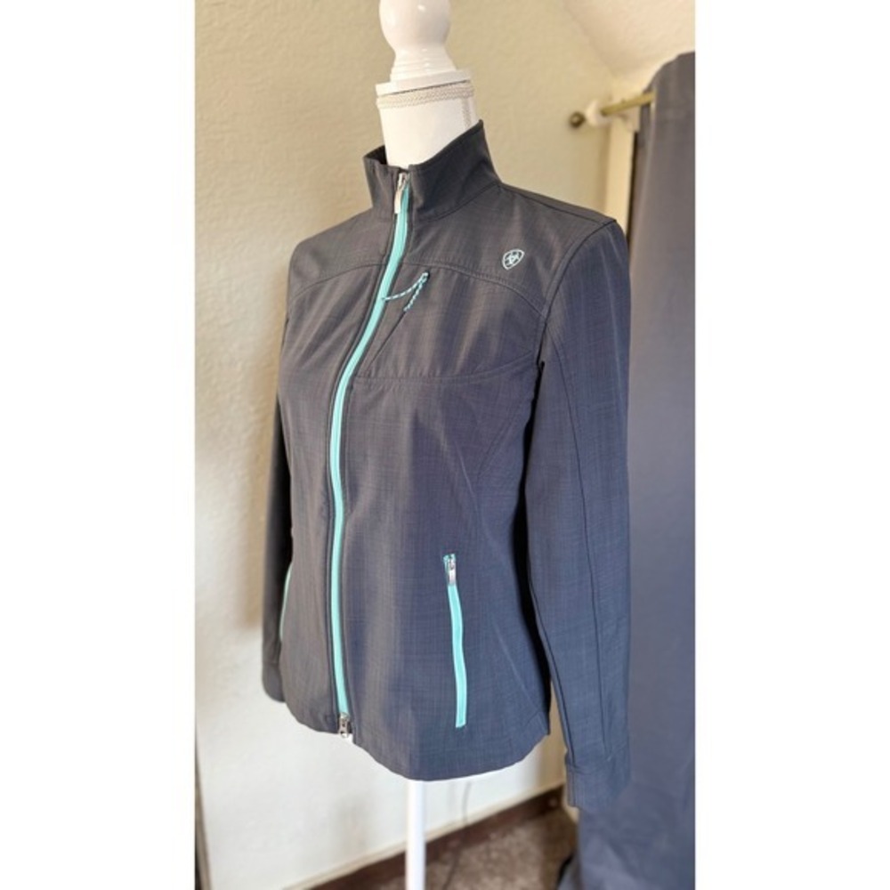 Ariat Womens Softshell Jacket Gray Teal Wind Water Resistant S/P
